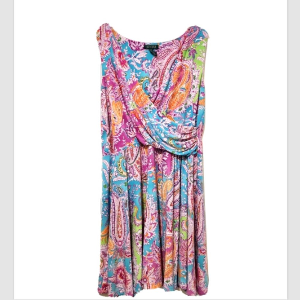 Lauren Ralph Lauren Colorful Paisley Asymmetrical Dress